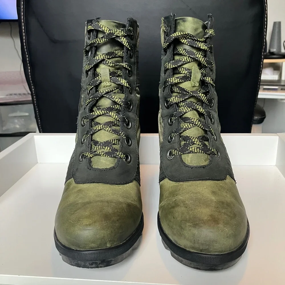Sorel‎ Lexie Wedge Camo Olive Green Waterproof Boots NL3043-371 Womens 10